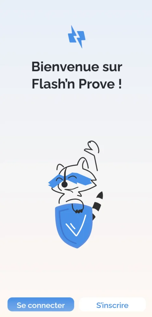 écran d'accueil de l'application Flash'n Prove